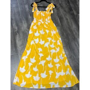 Diane von Furstenberg Target Dress Sz XS Yellow Ginkgo Floral Smocked Maxi